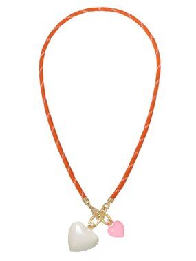 Roxanne Assoulin The Happy Cord Mini Double Heart Necklace Orange/Cream/Pink